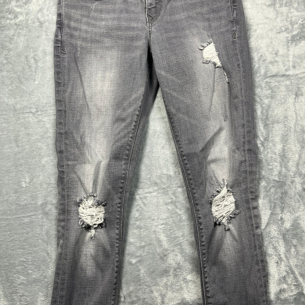 Express Jeans Women 2R Grey Distressed Performance Stretch Mid Rise Skinny - Picture 5 of 13